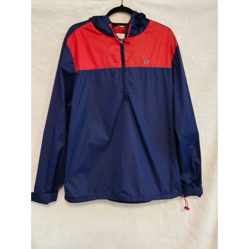 Vineyard Vines Men's L Target  Navy Red Colorblock Quarter‎ Zip Windbreaker